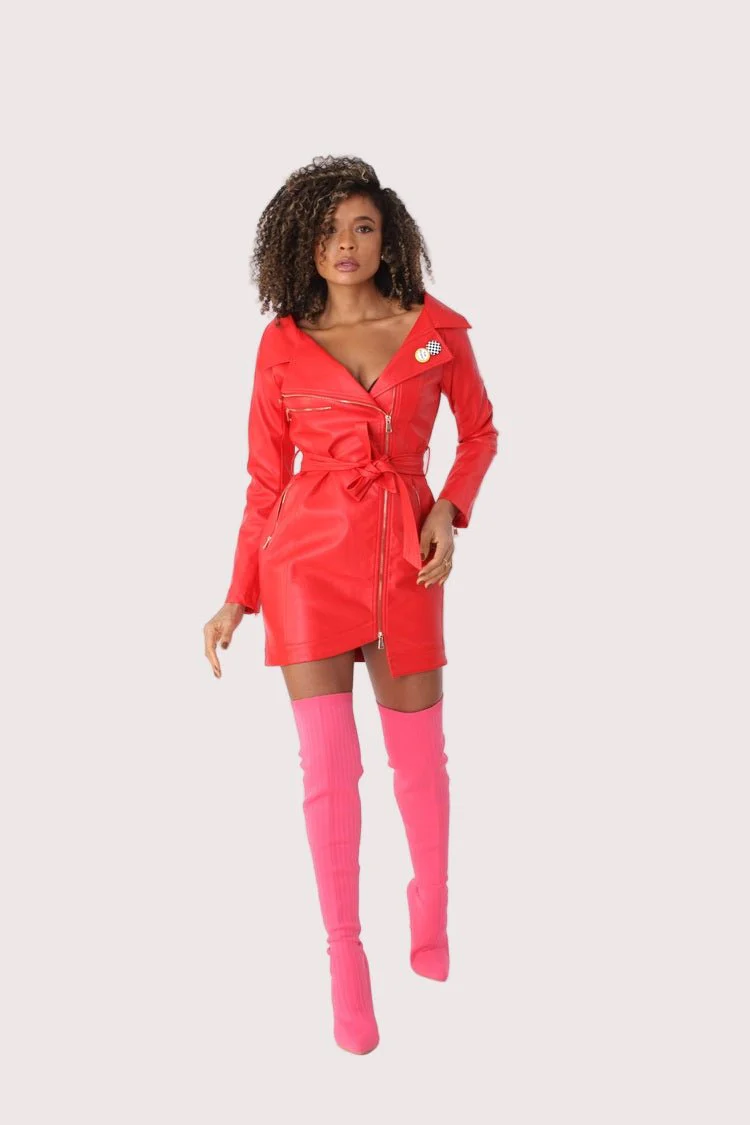 Sleek Leather Zip-Up Dress - 81857 - Image 3