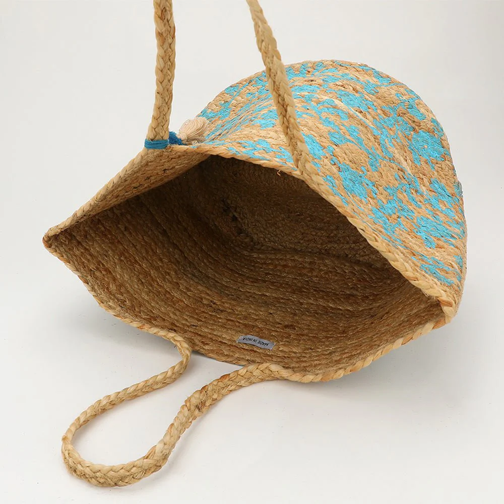 Splash Print Pom Multi Tassel Woven Straw Tote Bag - Image 3