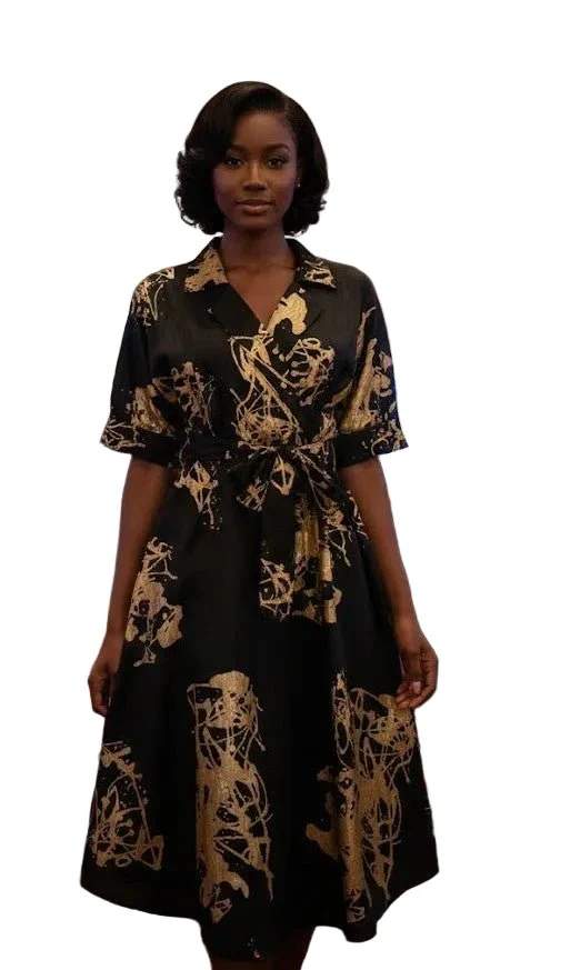 Splatter Motif Belted Shirt Dress