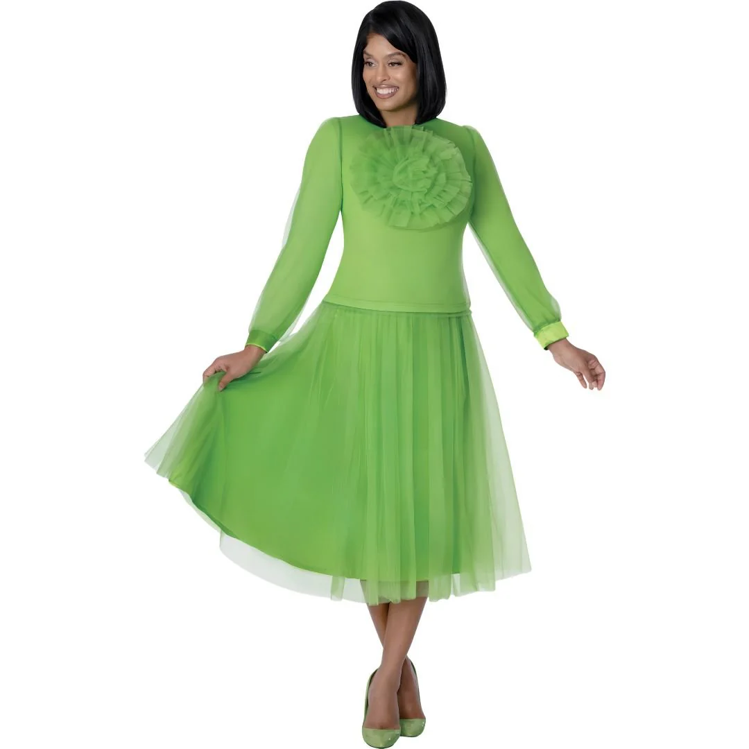 Lime Green Tulle Rosette Midi Dress - Stellar Looks
