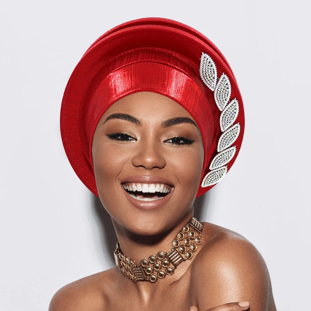 Stone Paved Marquise Leaf Accent Layered Turban Hair Wrap