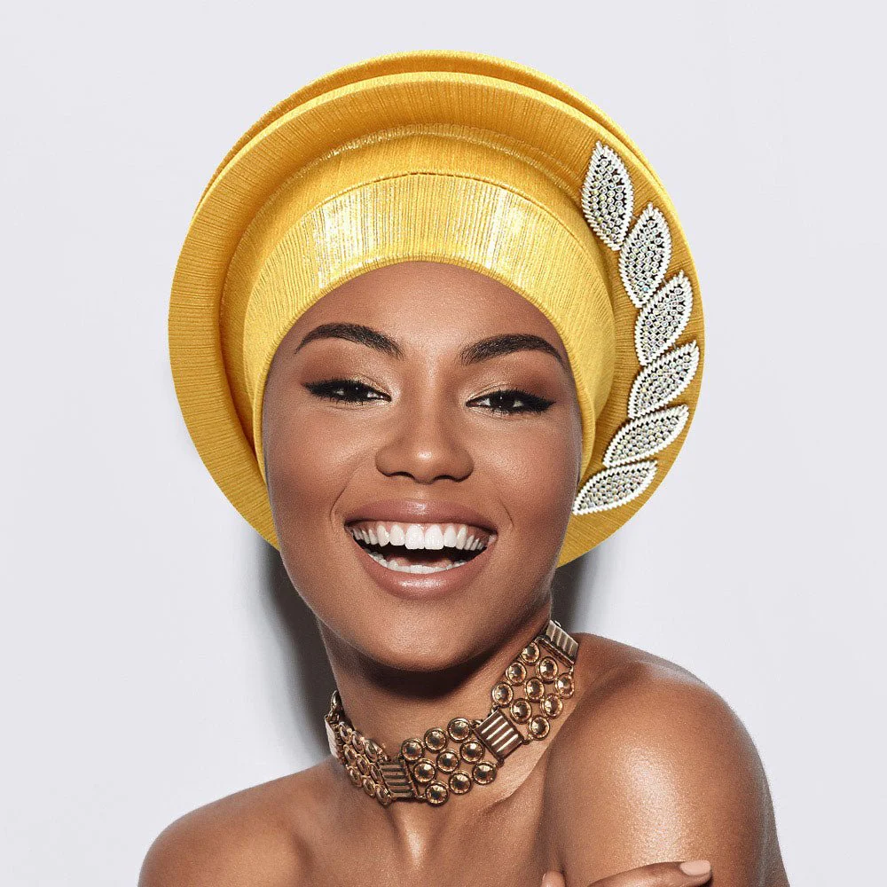Stone Paved Marquise Leaf Accent Layered Turban Hair Wrap - Image 5