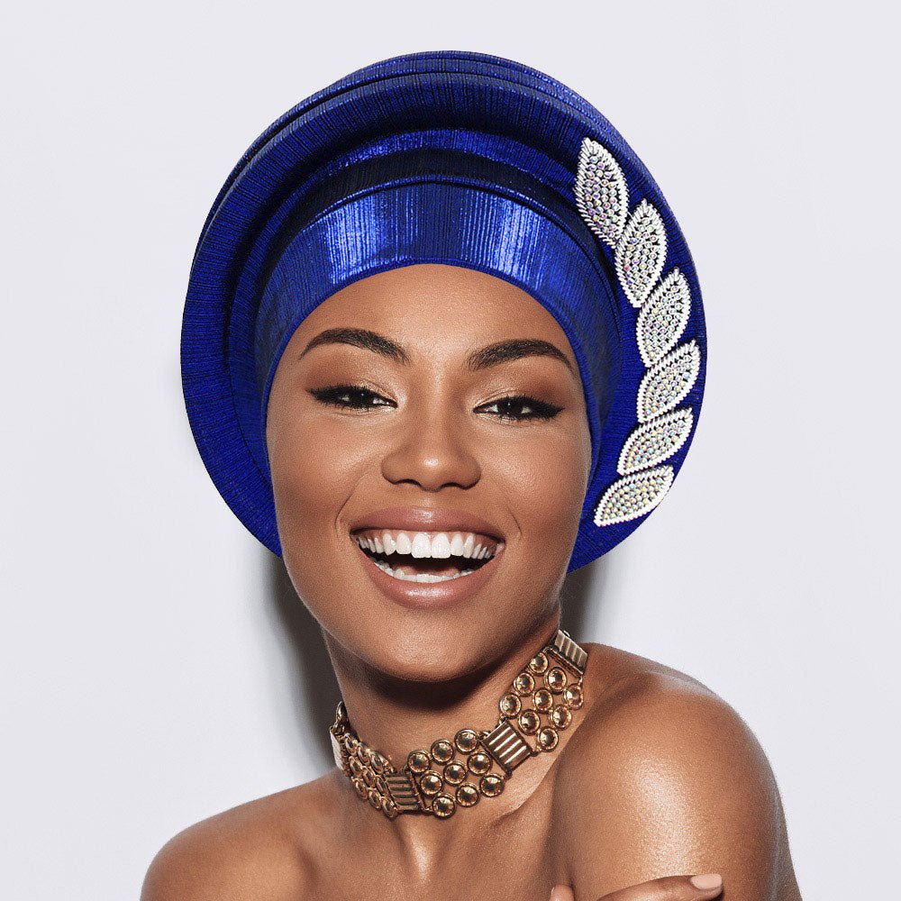 Stone Paved Marquise Leaf Accent Layered Turban Hair Wrap - Image 6