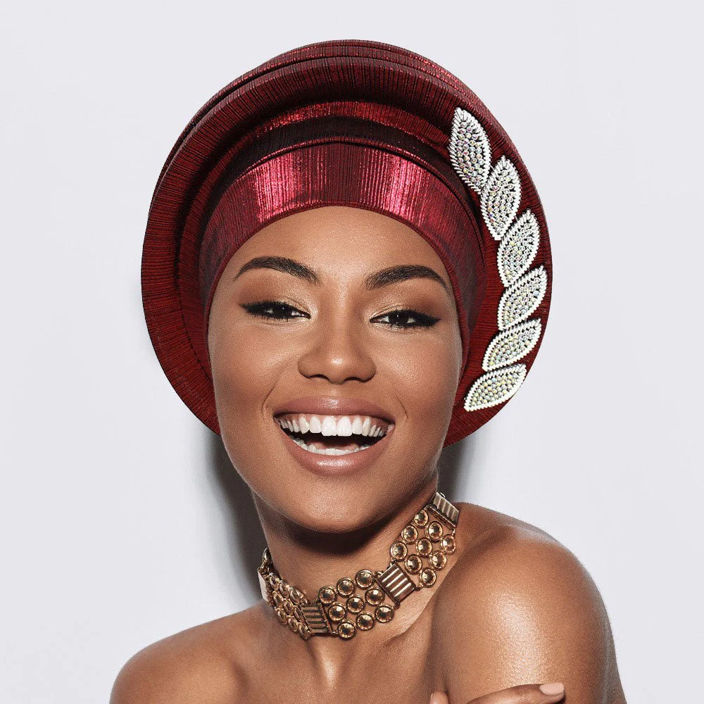Stone Paved Marquise Leaf Accent Layered Turban Hair Wrap - Image 7