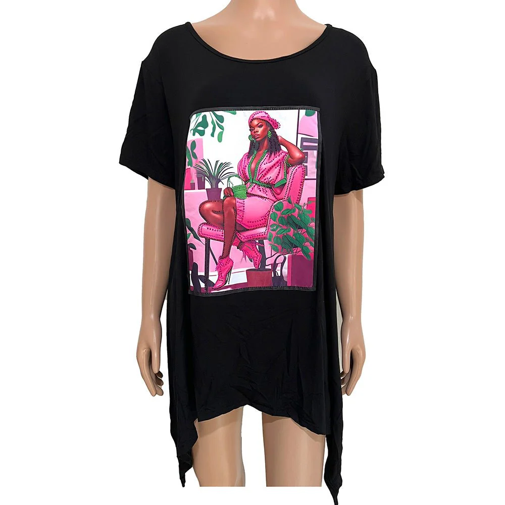 Stone Studded Glam Woman Printed Half Sleeve Top - Image 2