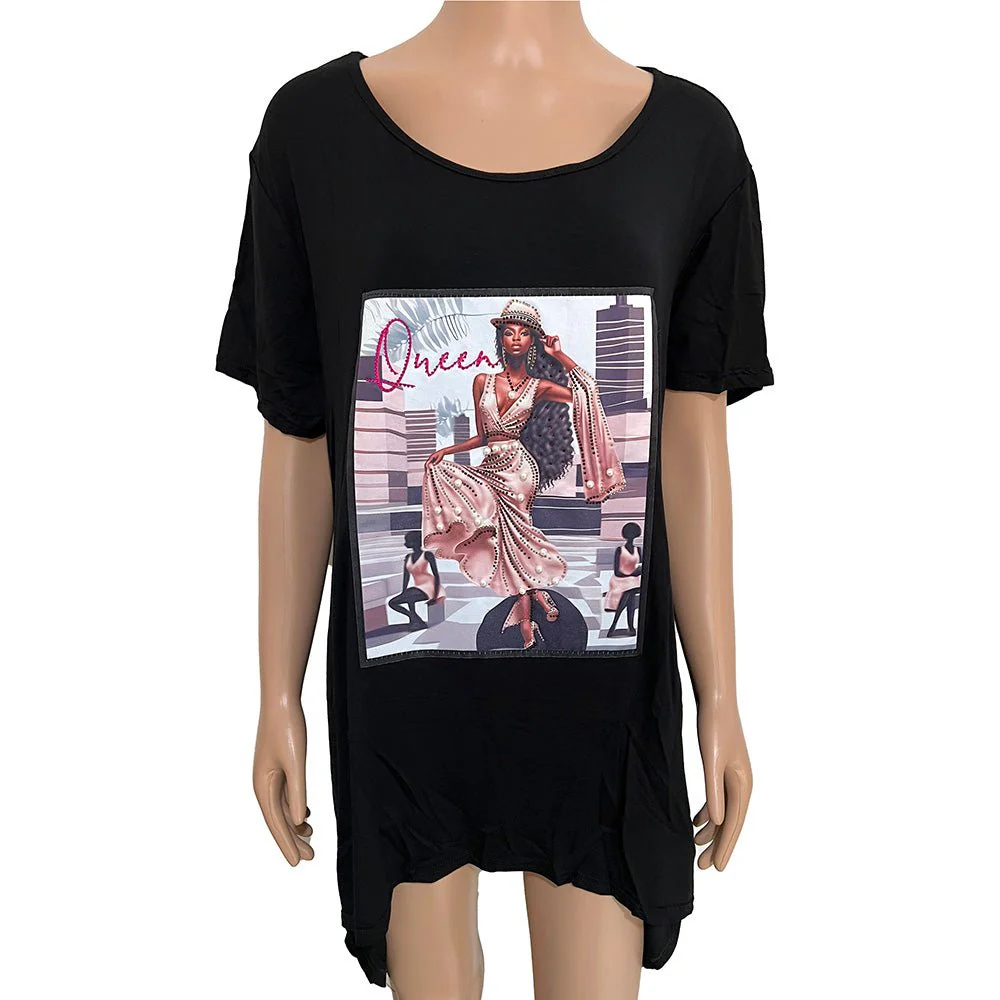 Stone Studded QUEEN Message Glam Woman Printed Half Sleeve Top - Image 2