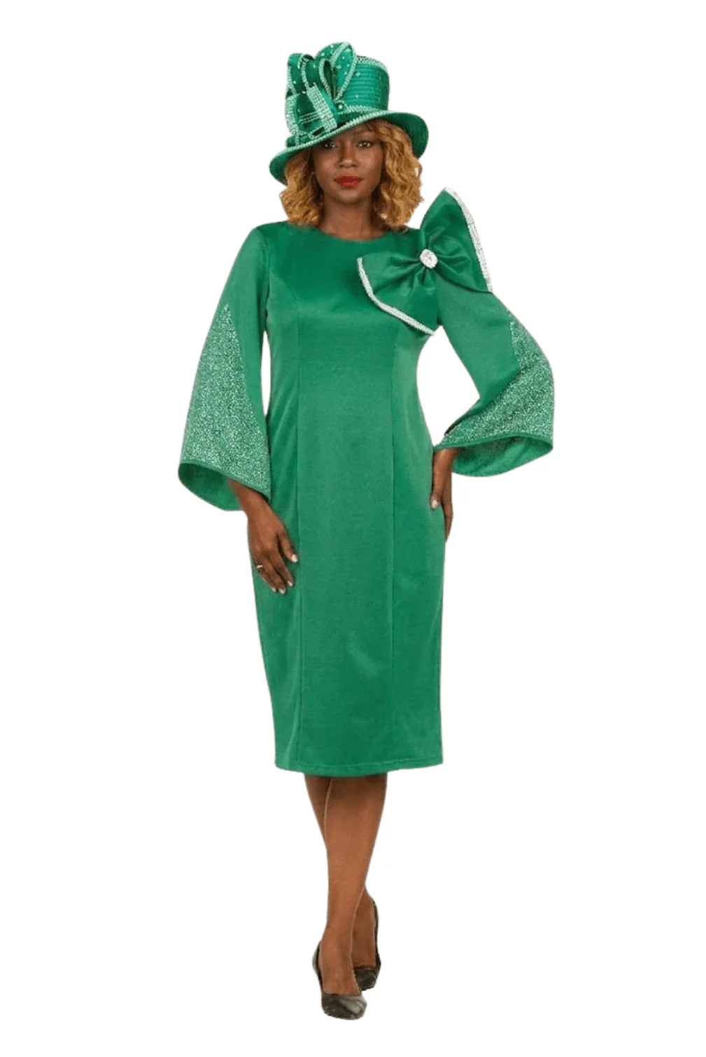 Stoned Bell Slv Shift Dress w/ Ovsz Bow