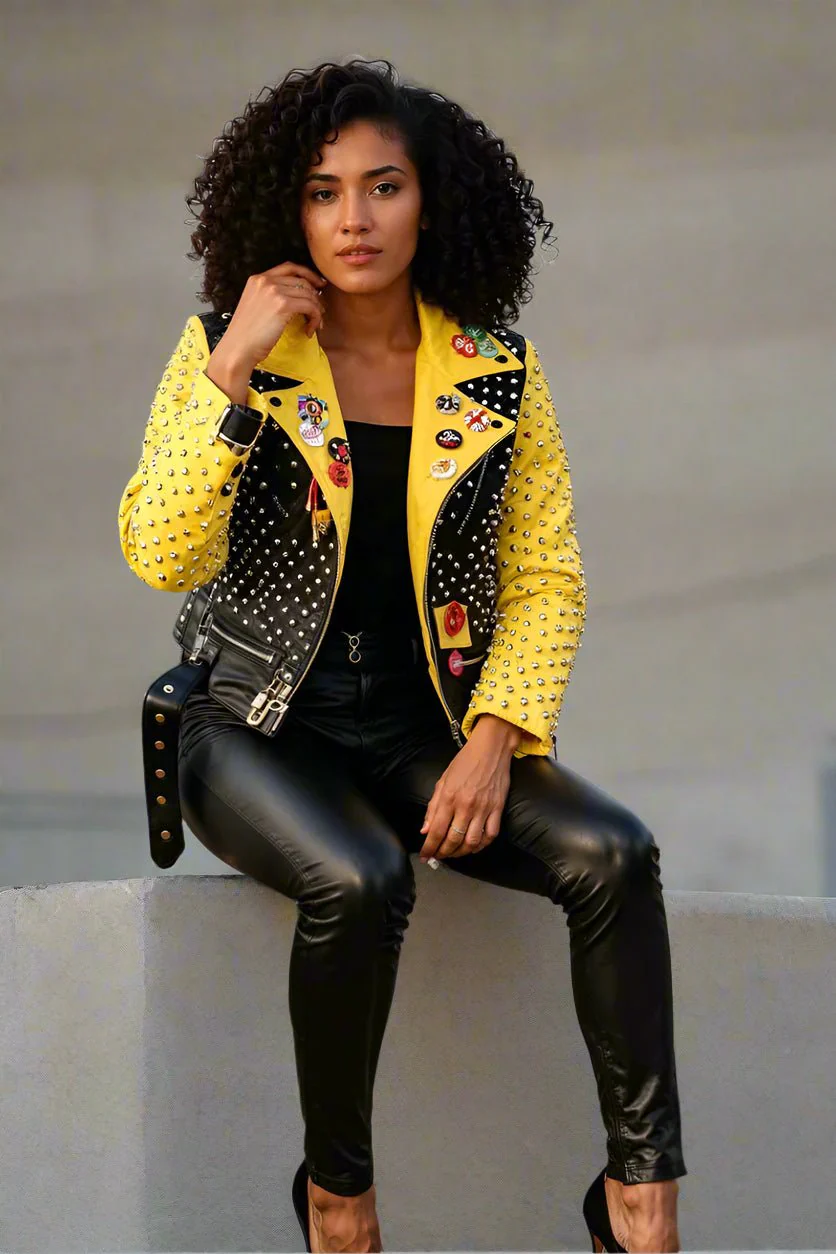 Studded Faux Leather Moto Jacket with Embroidered Tiger Back -81751 - Image 5