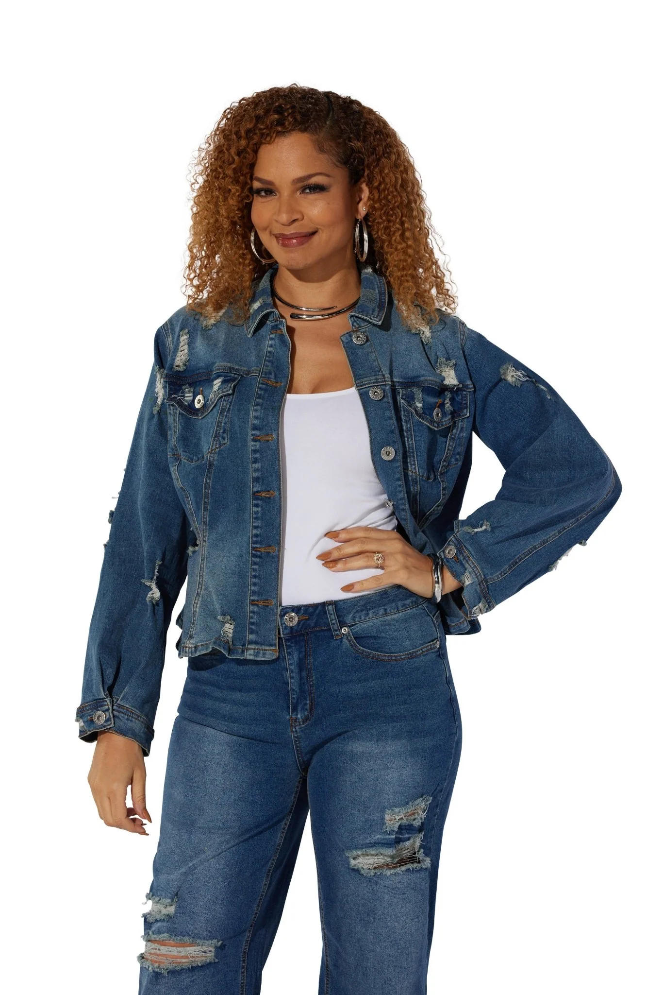 Dark Denim Distressed Jacket by Studio EY - Image 2