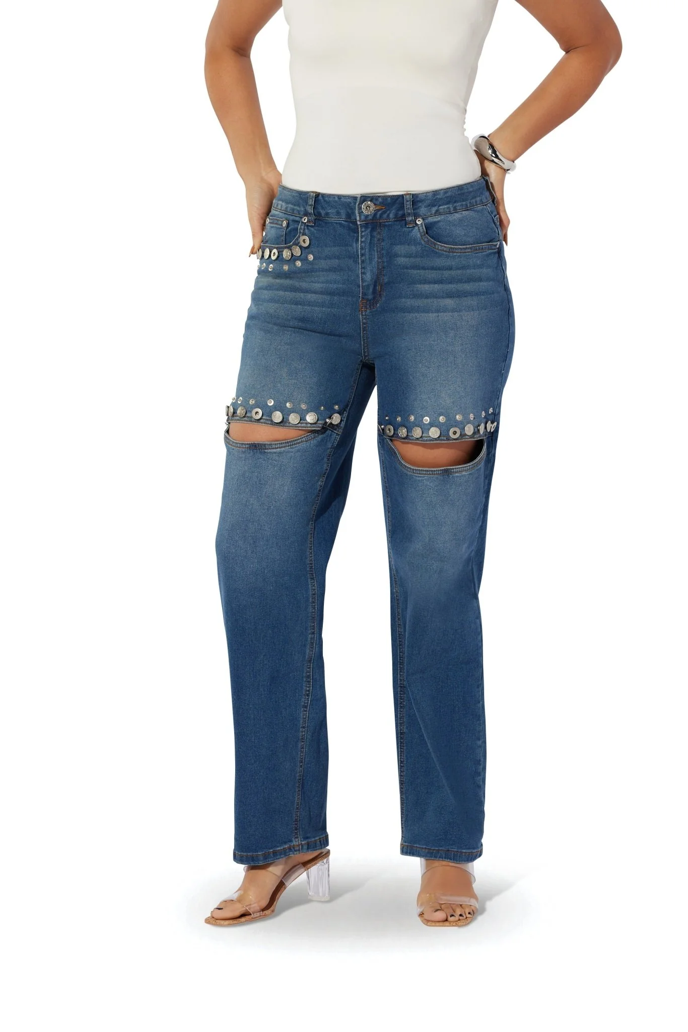 Grommet & Studded Distressed Jean by Studio EY - Image 2