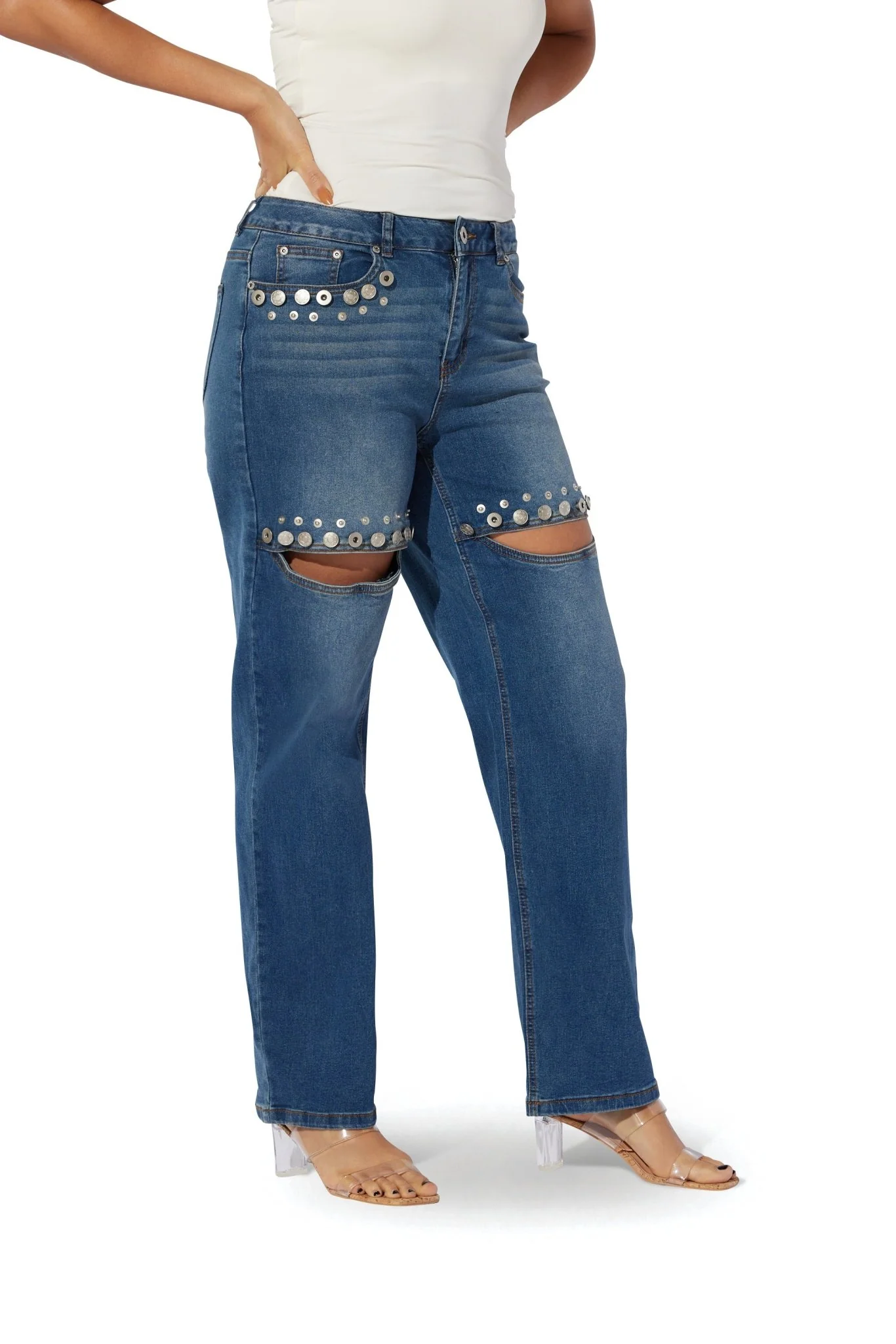 Grommet & Studded Distressed Jean by Studio EY - Image 3