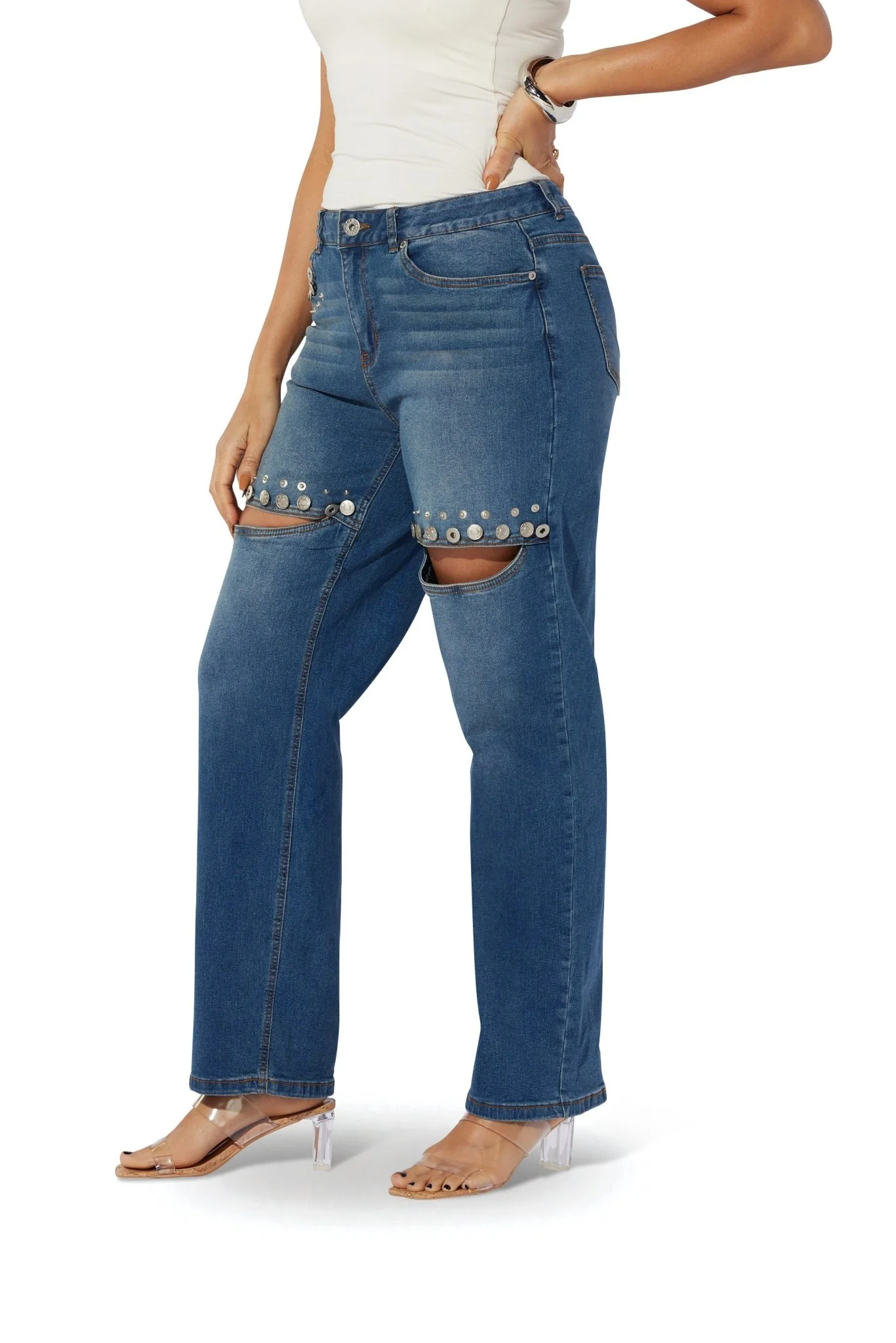 Grommet & Studded Distressed Jean by Studio EY - Image 5