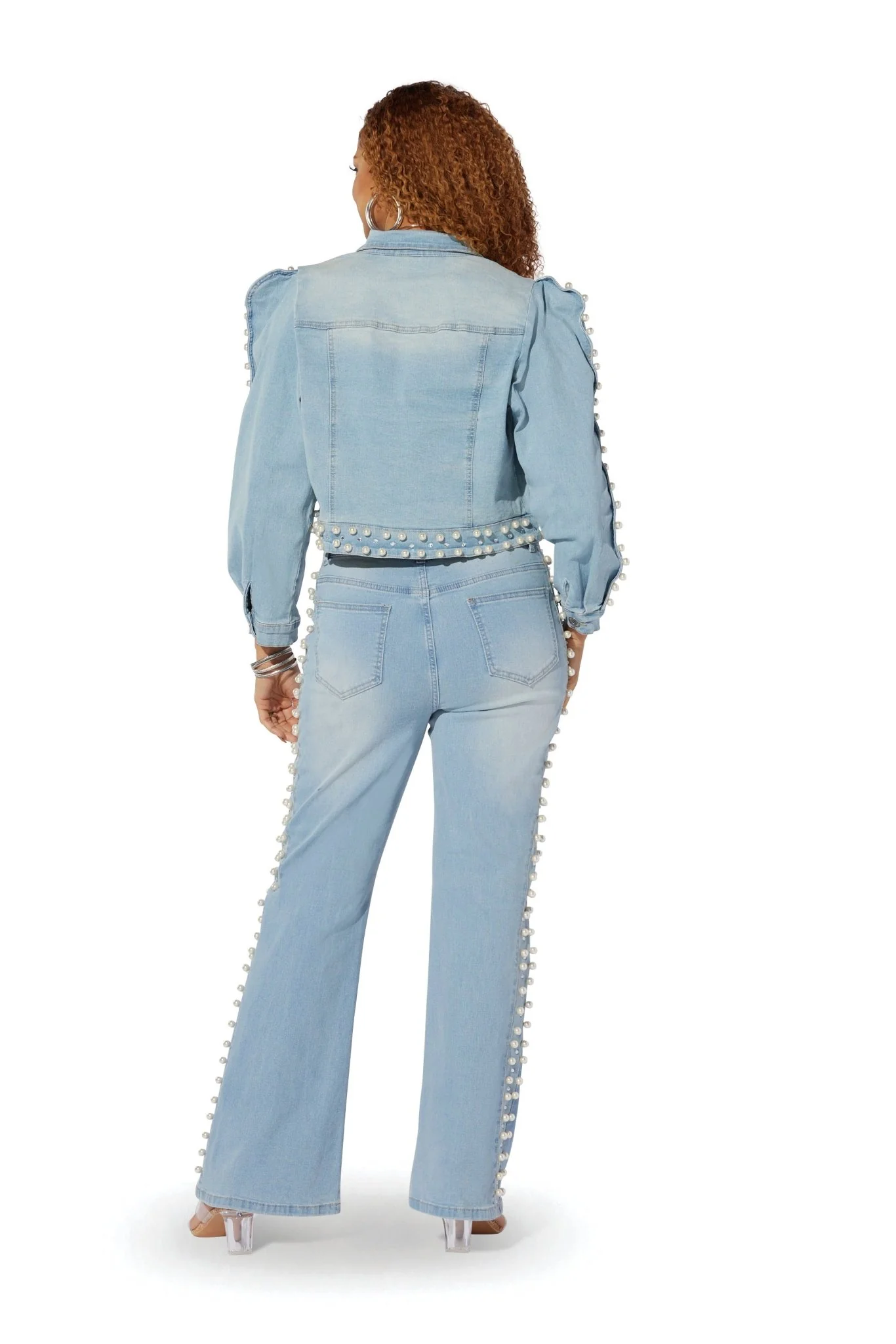 Pearl Detail Crop Denim Jacket by Studio EY - Image 4