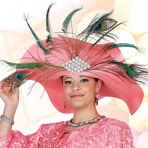 Stunning Wide Brim Church Hat with Elegant Peacock Feather & Rhinestone Embellishments - Image 2