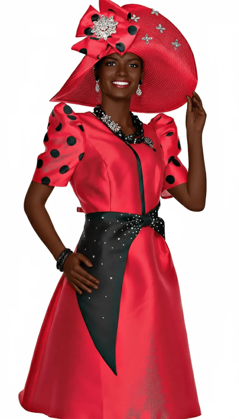 Stunning Red Polka Dot Puff Sleeve A-Line Dress with Rhinestone Accents