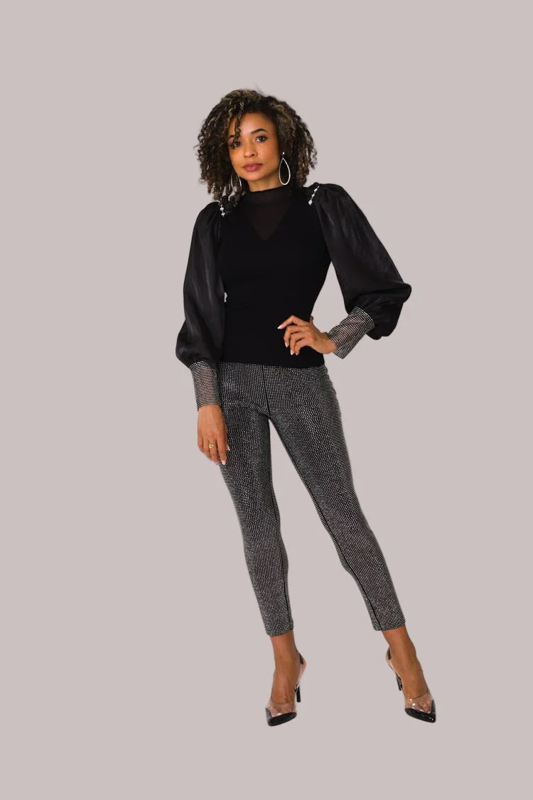 Suede Diamond Embellished Pants -82023 - Image 4