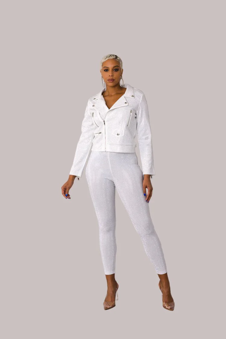 Suede Moto Jacket with Allover Diamonds - 82022