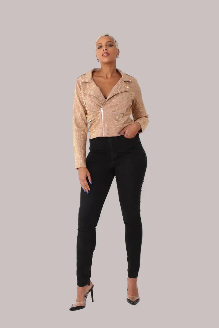 Suede Moto Jacket with Allover Diamonds - 82022 - Image 11