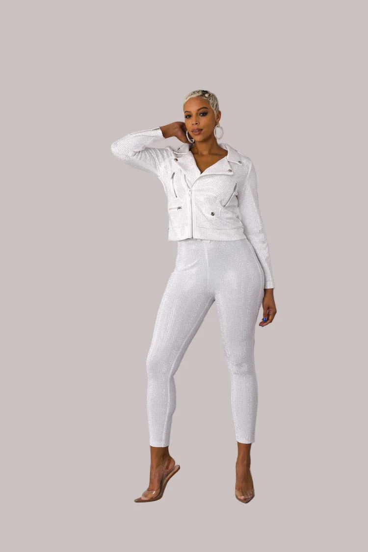 Suede Moto Jacket with Allover Diamonds - 82022 - Image 2