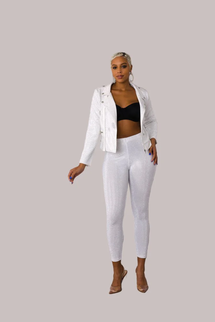Suede Moto Jacket with Allover Diamonds - 82022 - Image 3