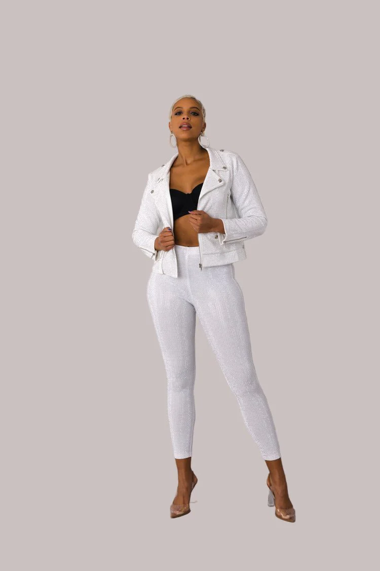 Suede Moto Jacket with Allover Diamonds - 82022 - Image 4