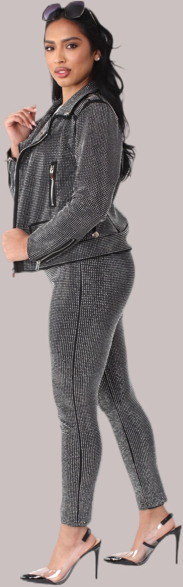 Suede Moto Jacket with Allover Diamonds - 82022 - Image 5