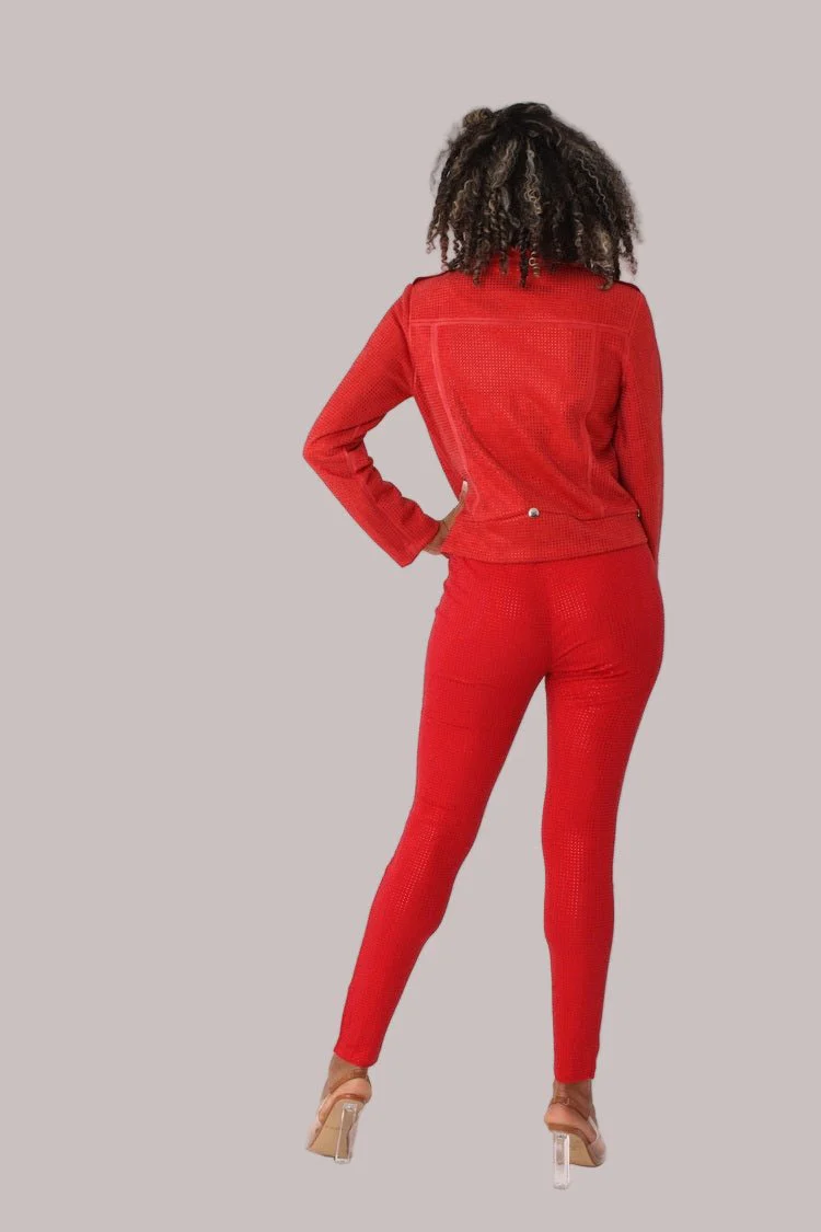 Suede Moto Jacket with Allover Diamonds - 82022 - Image 6