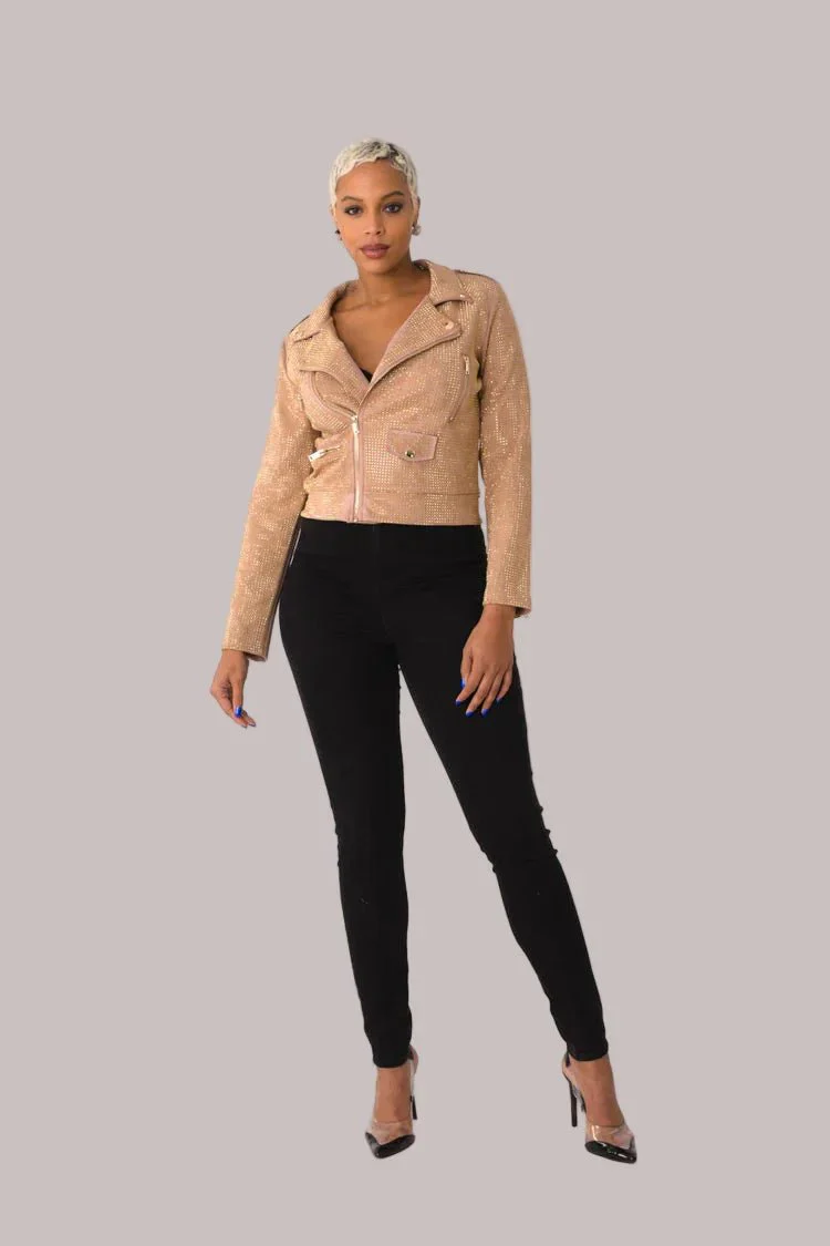 Suede Moto Jacket with Allover Diamonds - 82022 - Image 8