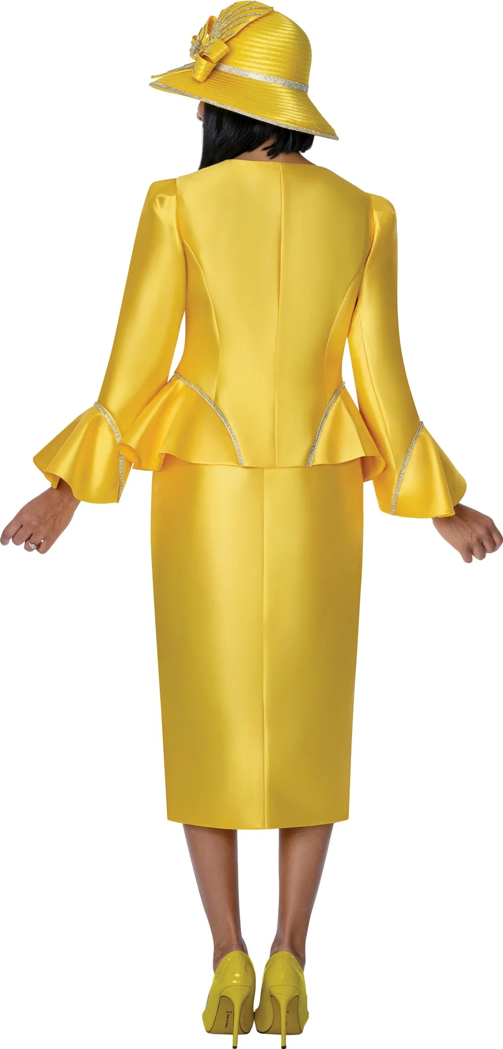 Sunburst Rhinestone Peplum Suit Set in Vibrant Yellow G401742 - Image 2