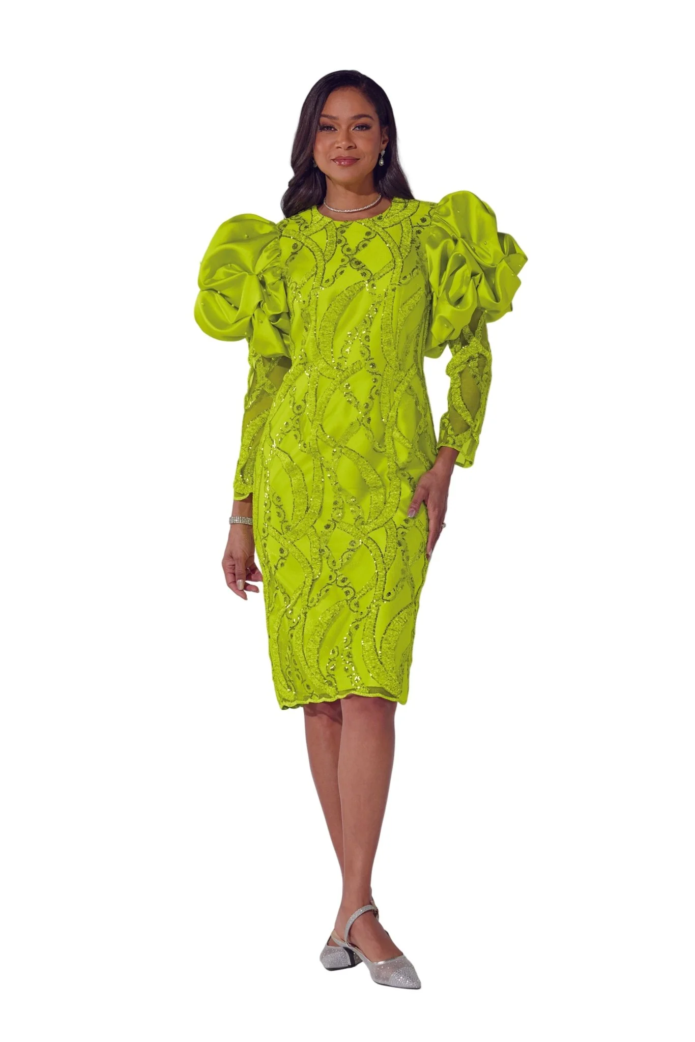 Swirls of Shine Puff-Sleeve Dress by EY Boutique