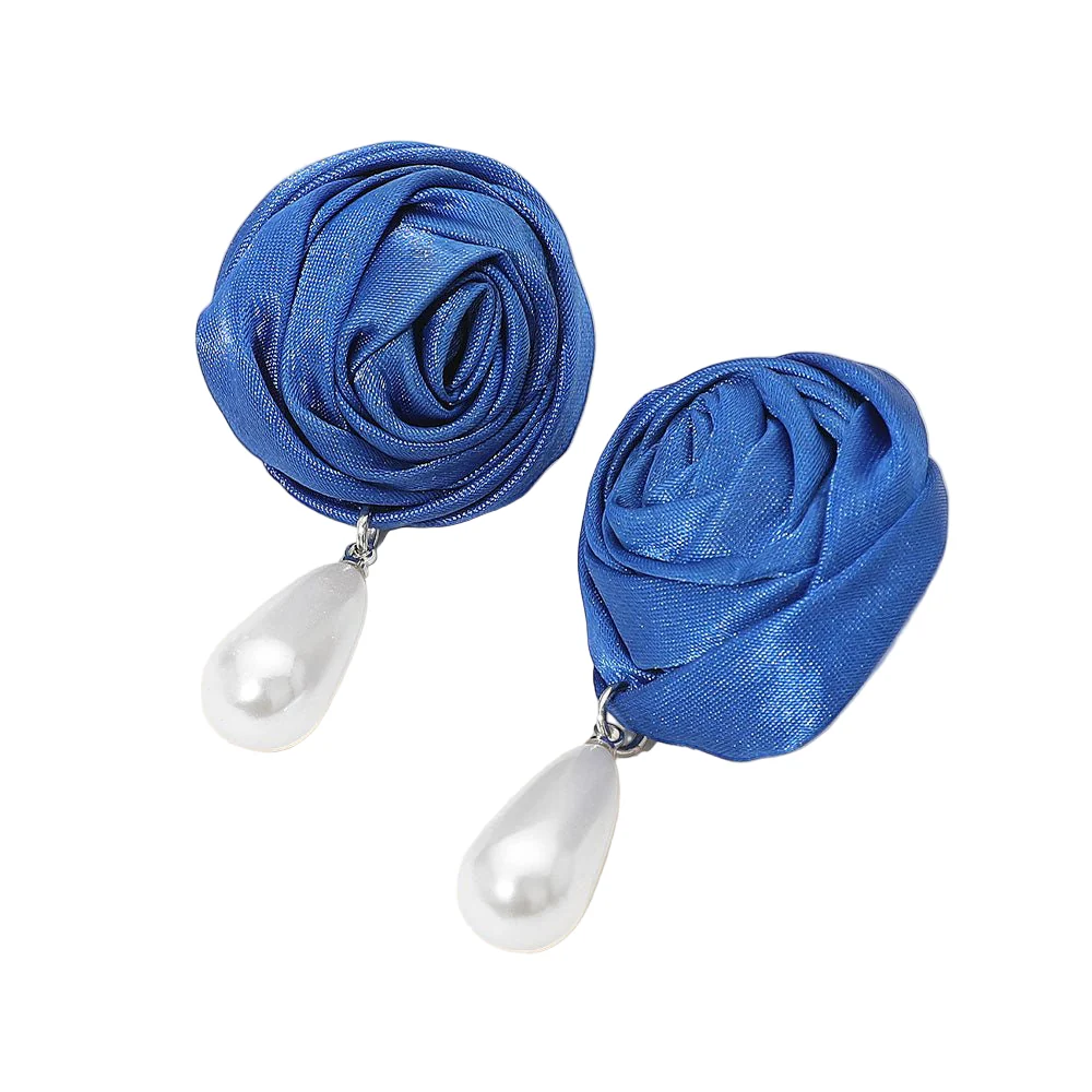 Teardrop Pearl Dangle Satin Rose Earrings