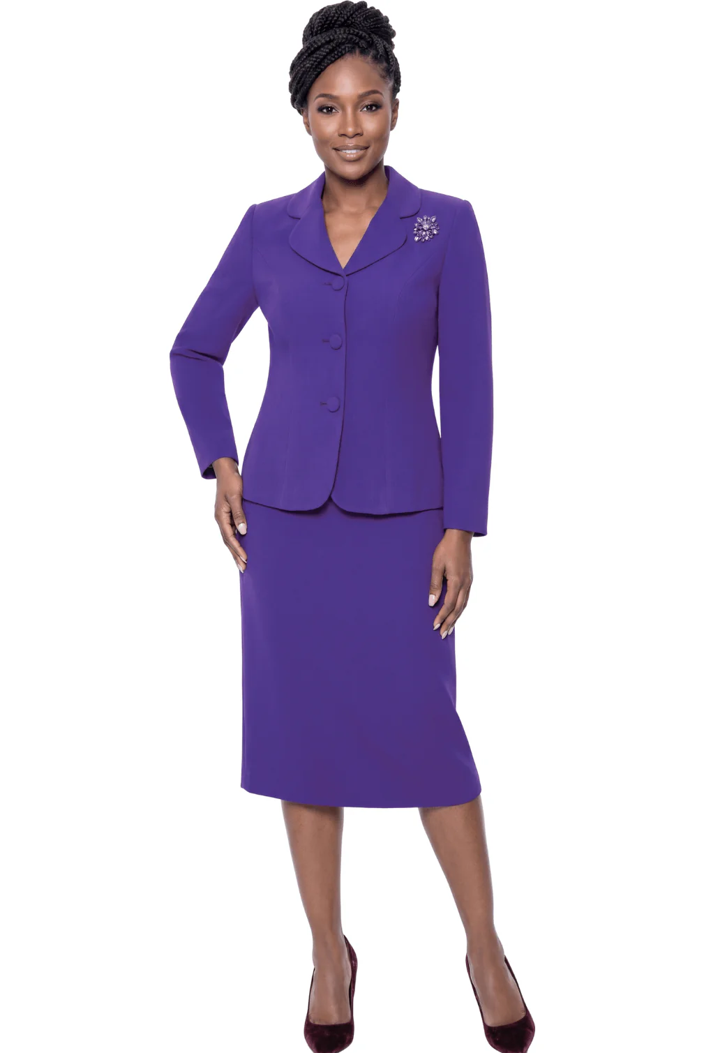 Classic Jewel Accent Skirt Suit by Terramina