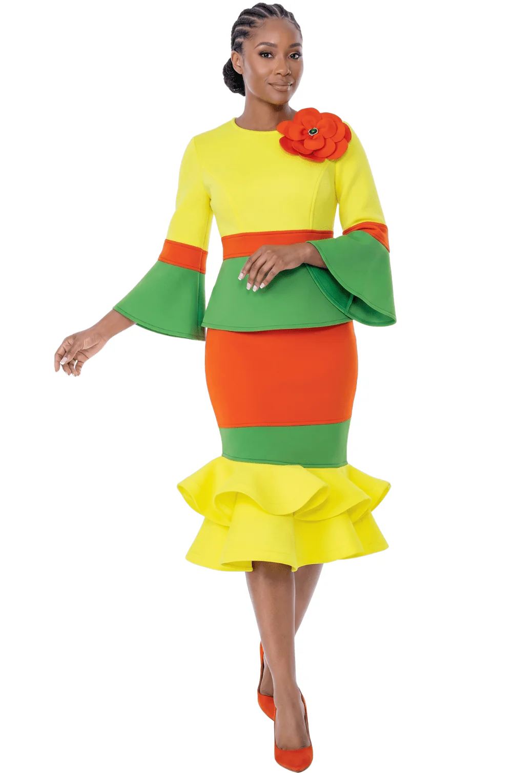 Colorblock Ruffle Hem Church Dress by Terramina