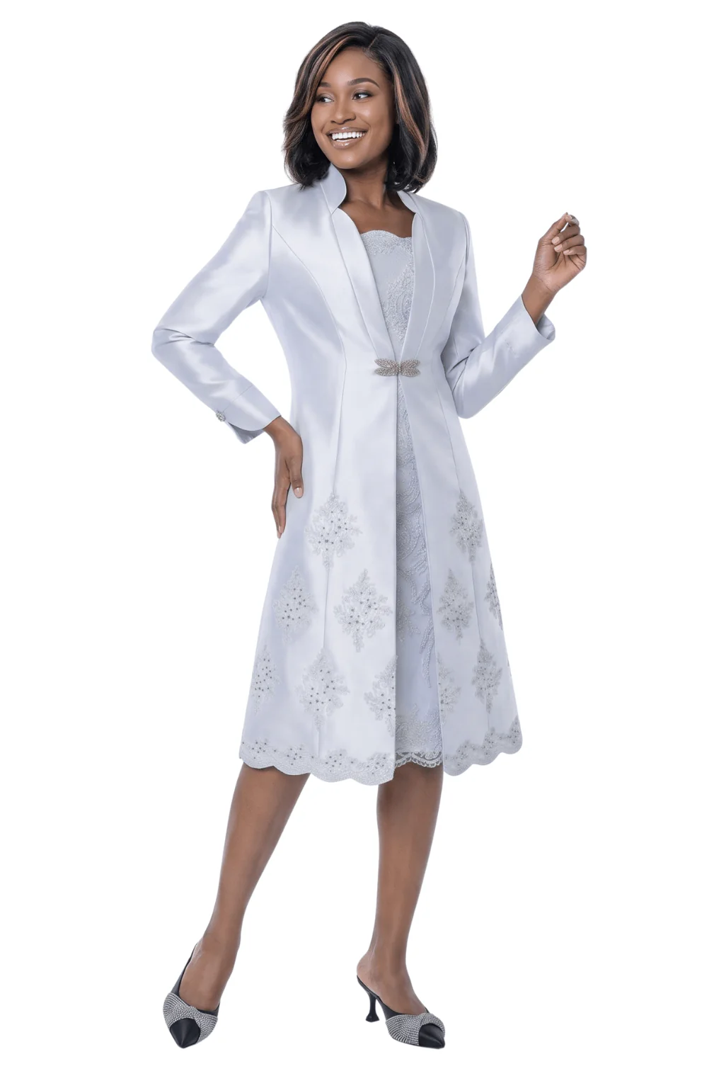 Embroidered Hem Jacket Dress Set by Terramina