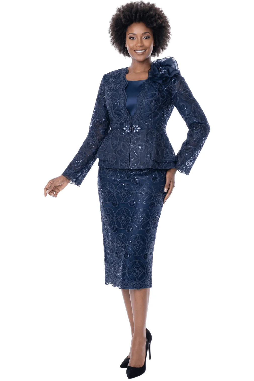 Embroidered Lace Peplum Skirt Suit by Terramina - Image 2