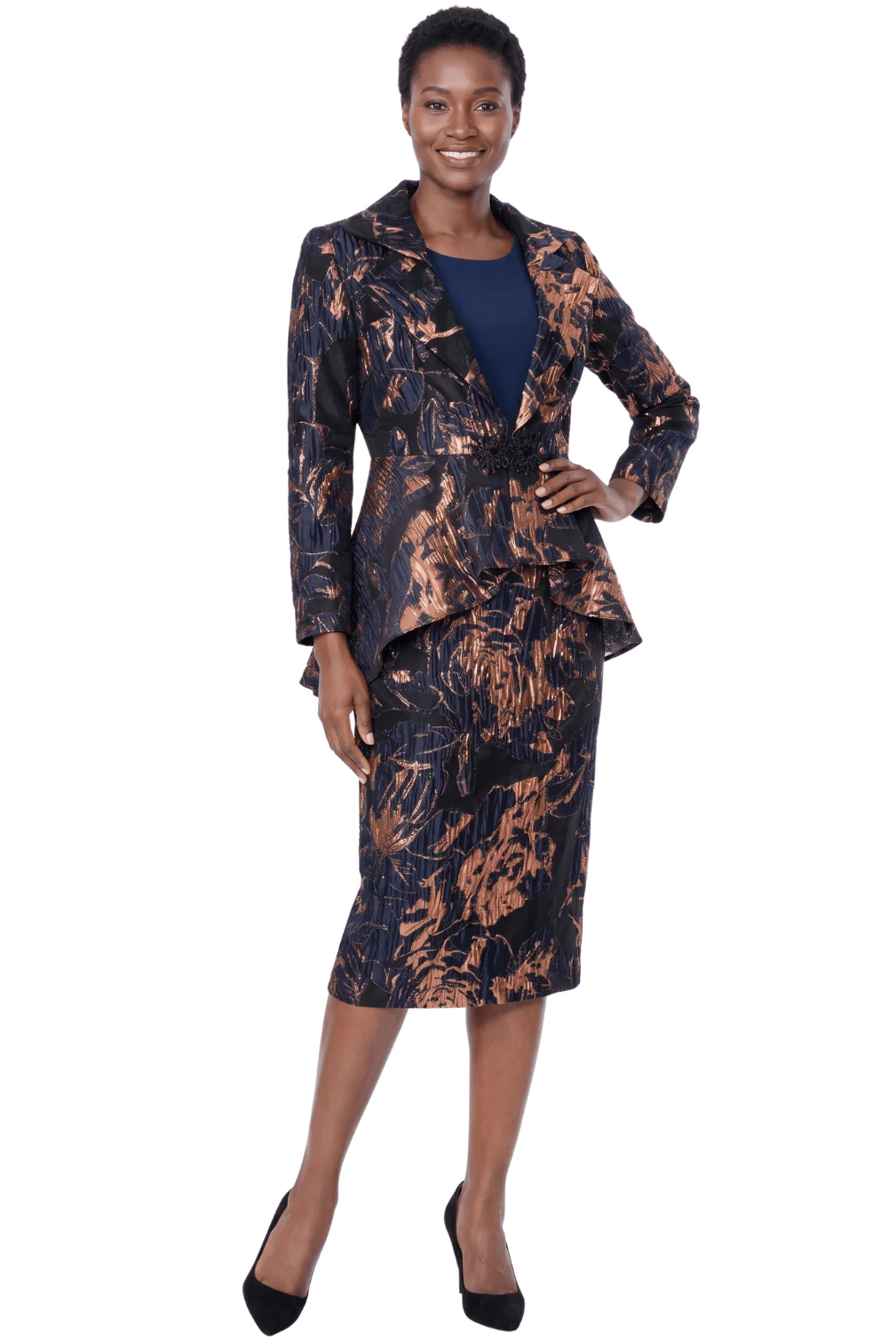 Metallic Peplum Skirt Suit by Terramina