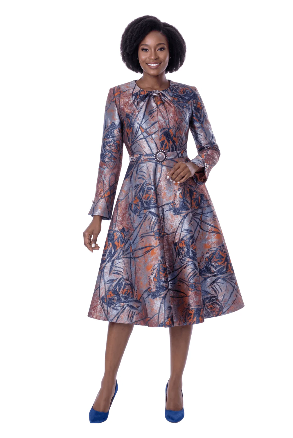 Metallic Print Fit and Flare Dress by Terramina