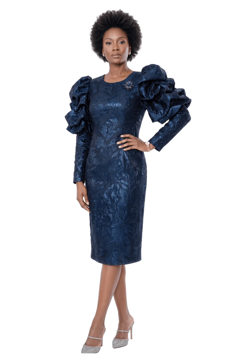 Metallic Puff Sleeve Occasion Dress by Terramina