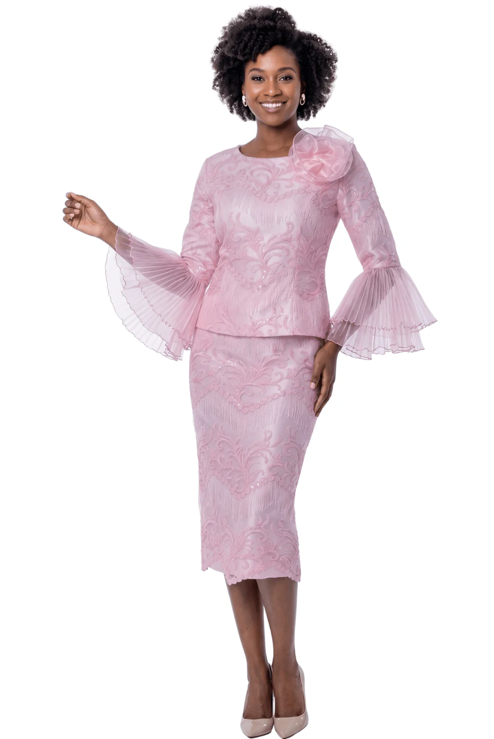 Pleated Bell Sleeve Skirt Suit by Terramina - Image 2