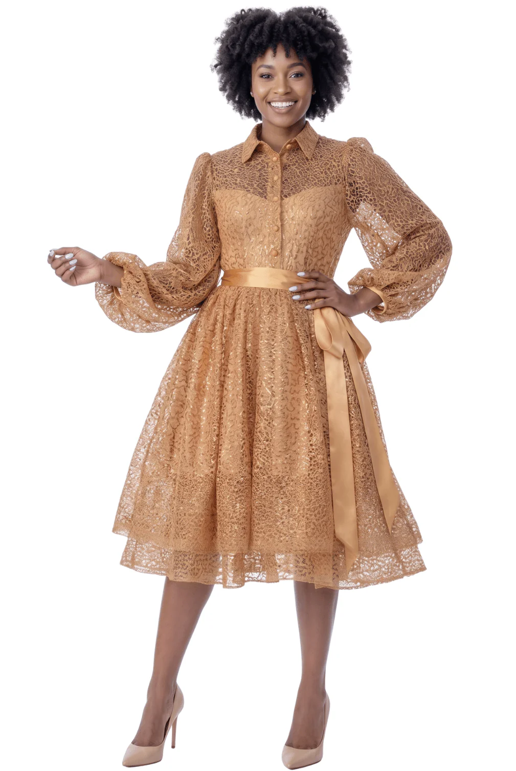 Satin Ribbon Lace Midi Dress by Terramina