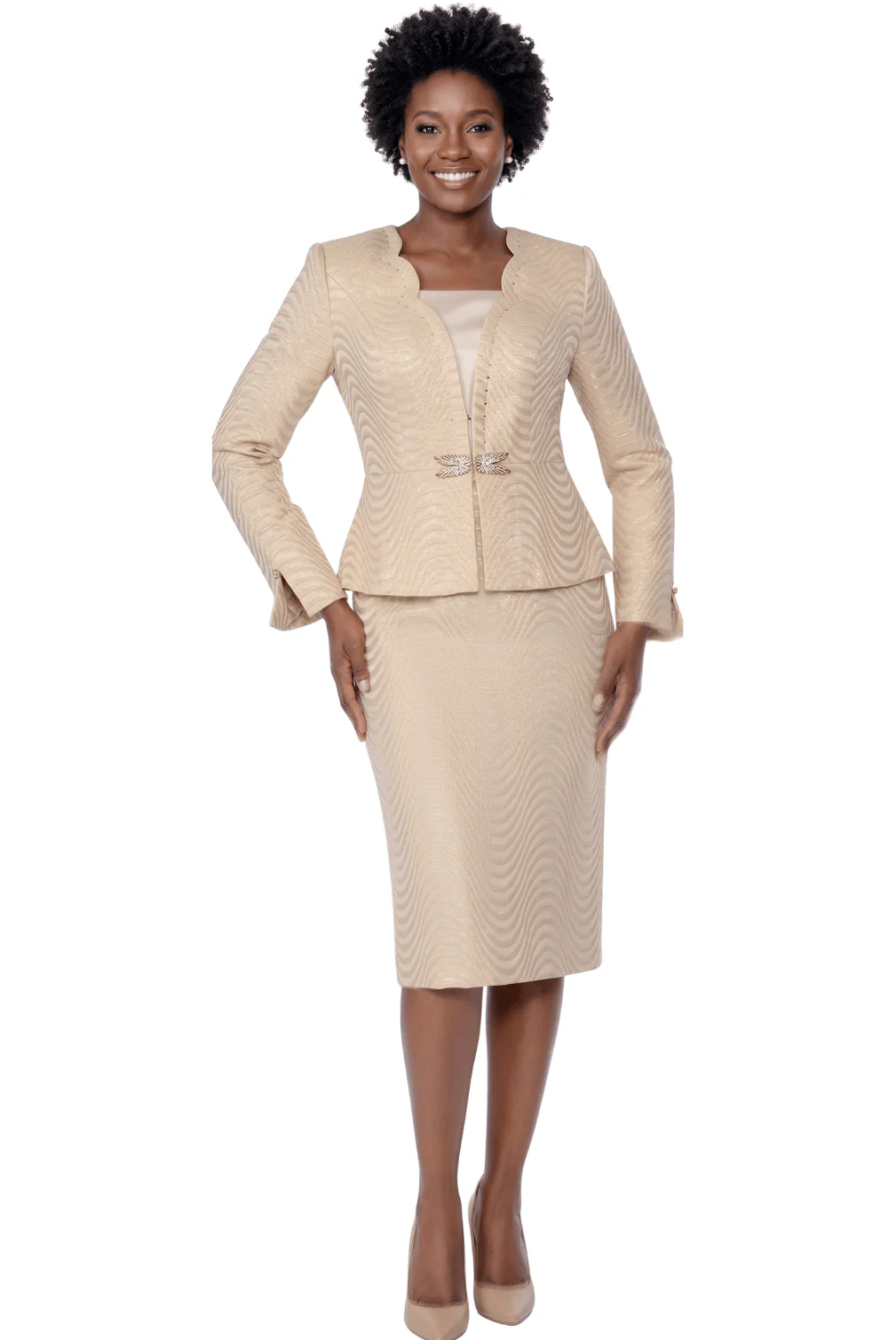 Scalloped Textured Skirt Suit by Terramina