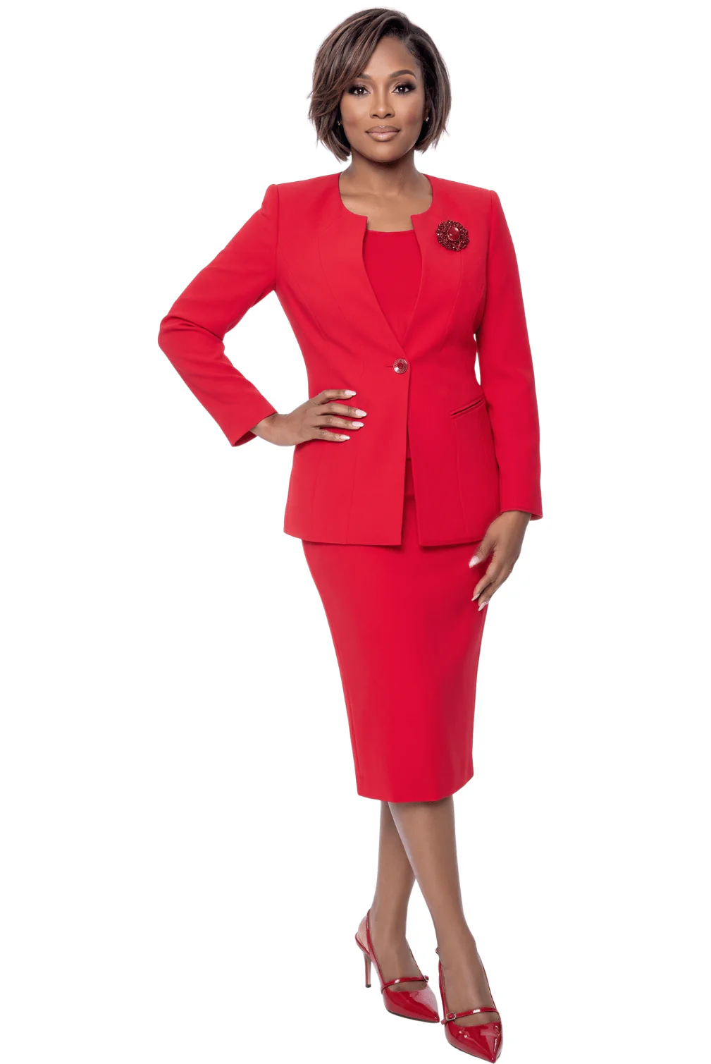 Tailored Jewel Button Skirt Suit by Terramina