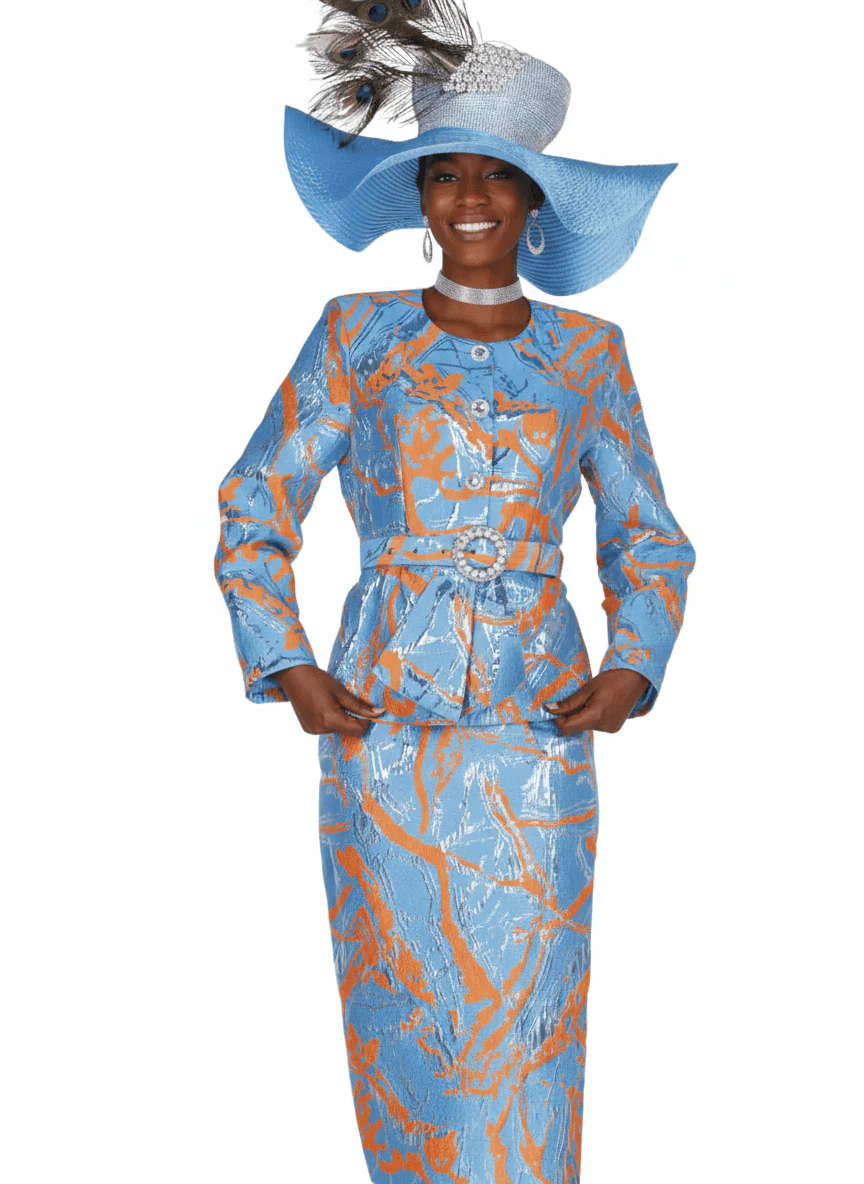 Textured Metallic Brocade Peplum Skirt Suit with Rhinestone Accents - 6256