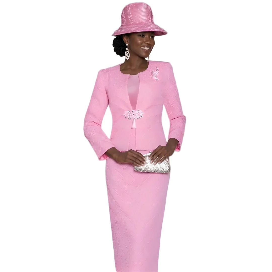 Textured Skirt Suit with Rhinestone Accents by Lily & Taylor - Image 2