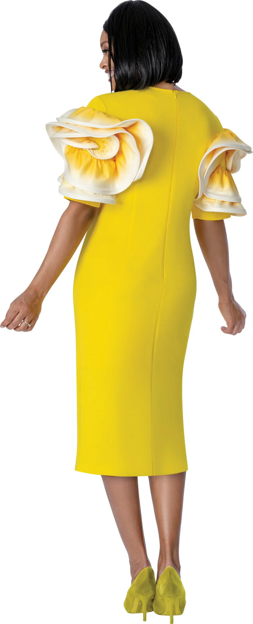 The "Sunrise" Ruffle Sheath Dress – Yellow & White SL600981 - Image 2