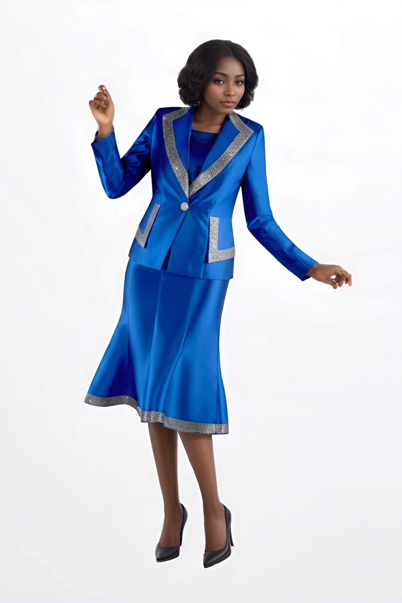 Three Piece Skirt Suit with Rhinestone Detail -4996 - Image 3