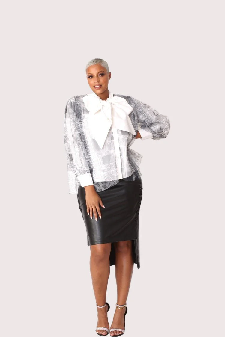 Tulle Puff Sleeve Top with Bow Collar 81922 – Statement Blouse - Image 11