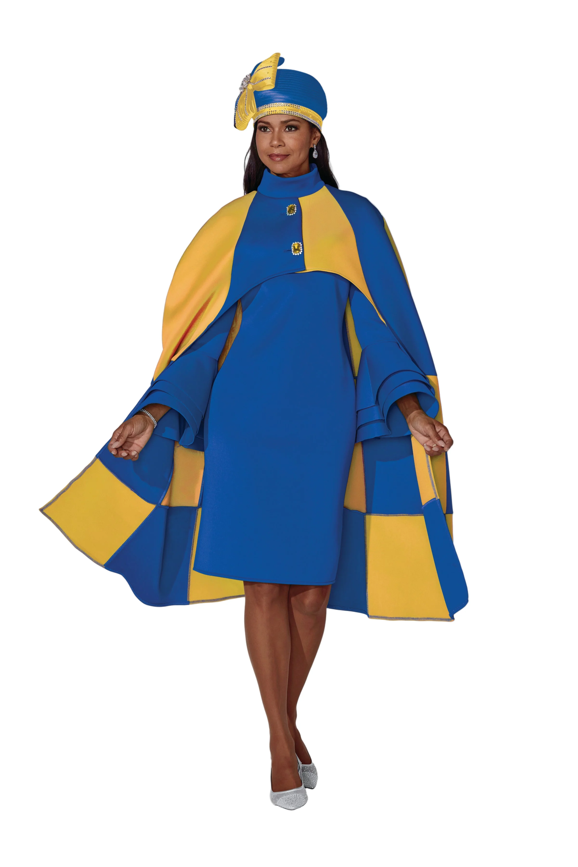 Two-Tone Knit Cape Dress by EY Boutique