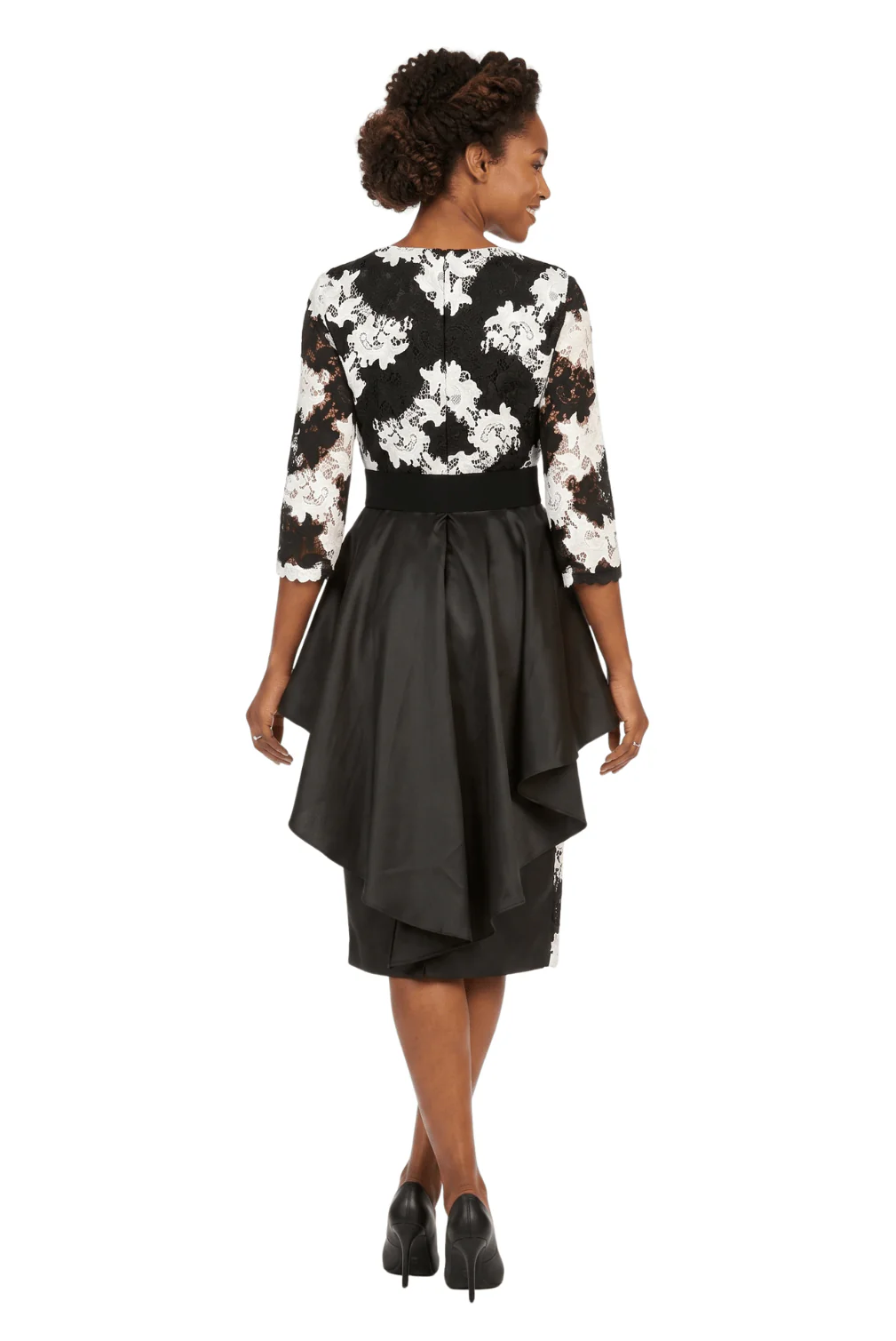 Two-Tone Lace Midi Dress w/ Rfl Peplum&Belt-Plus - Image 2