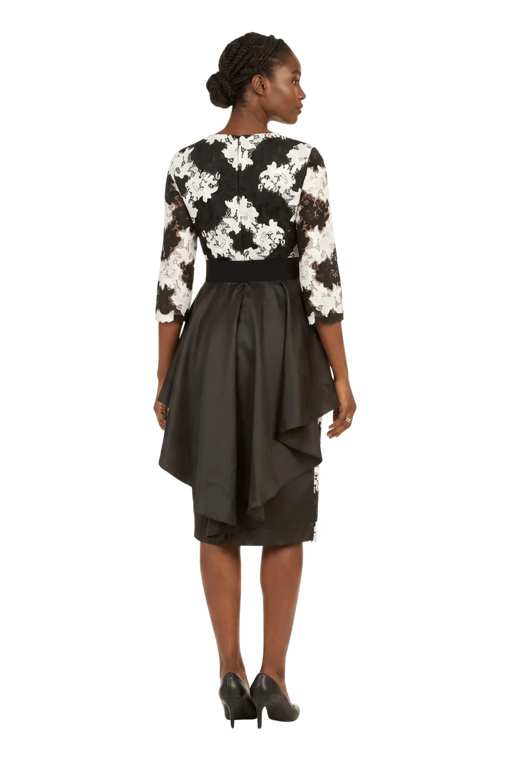 Two-Tone Lace Midi Dress w/ Ruffle Peplum&Belt - Image 2